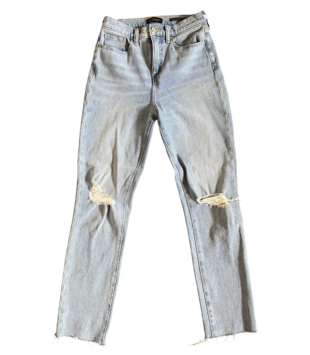 Banana Republic Ultra High-Rise Slip Fit Jeans 26 Light Wash Distressed Raw Hem